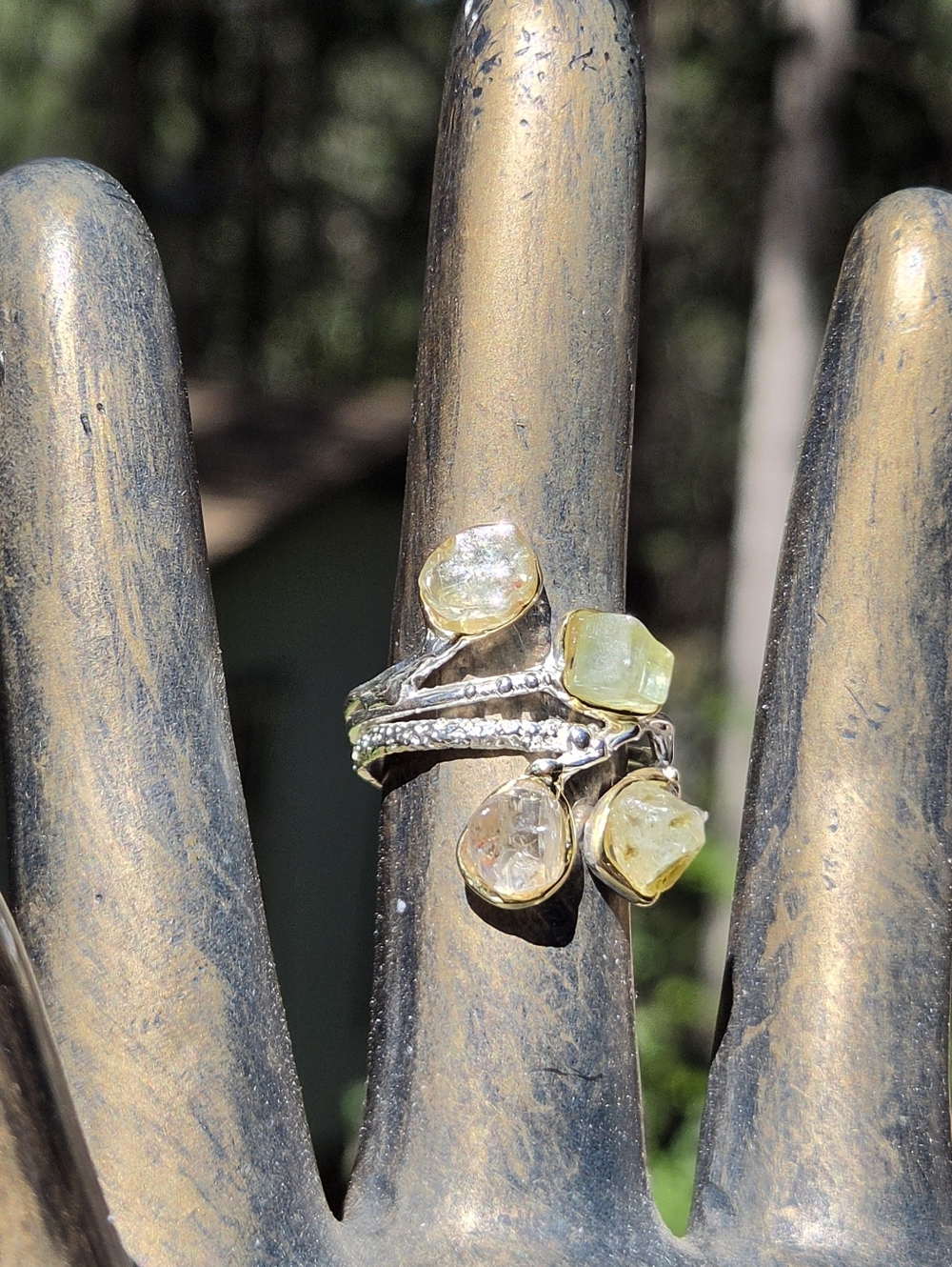 Tourmaline Natural Raw Gemstone Sterling & White Gold Ring Sz8 - Picture 5 of 10
